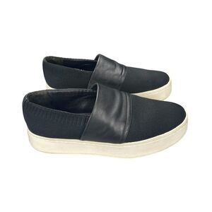 Vince Ward Slip On Sneaker Women's 7.5M Black Knit Top‎ Leather Band Round Toe